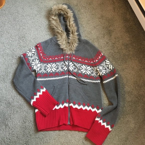 Winter Sweater Jacket  w/ Fur Hood