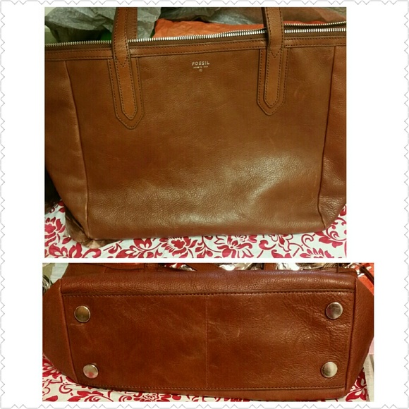 Authentic brown leather fossil bag