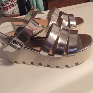Brand new never worn silver platform sandals