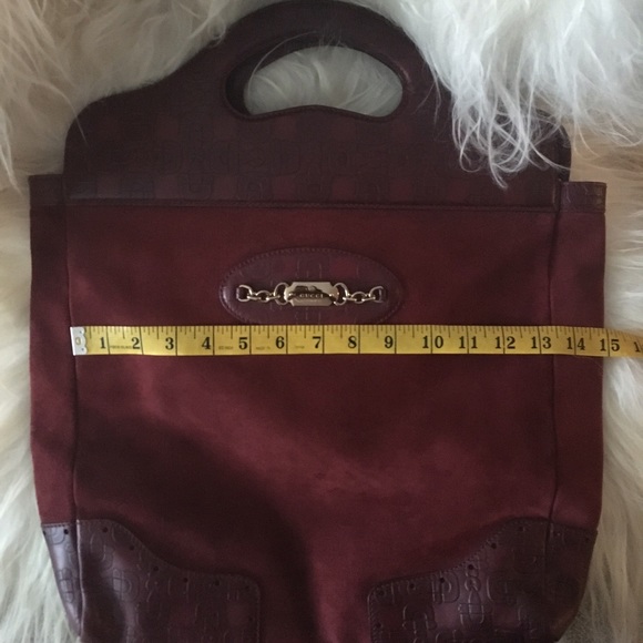 GUCCI burgundy suede tote with leather trim - Picture 2 of 4