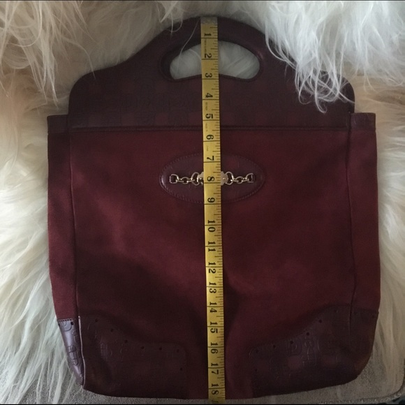 GUCCI burgundy suede tote with leather trim - Picture 3 of 4