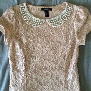 Pink Lace With Pearl Embellished Collar