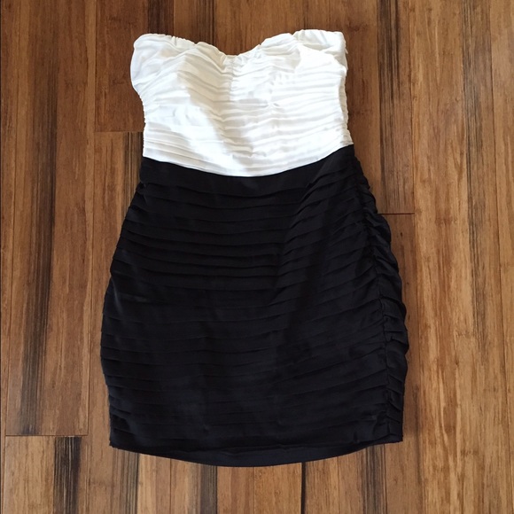 Express Color Block Satin Strapless Dress