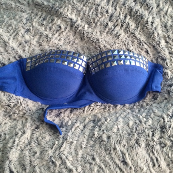Blue and silver push-up studded bikini top