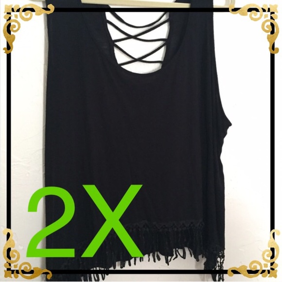 Black Fringe Cross-Back Crop Tank
