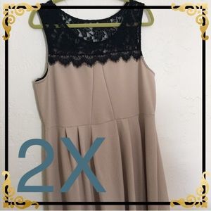 Black Lace Topped Nude Dress