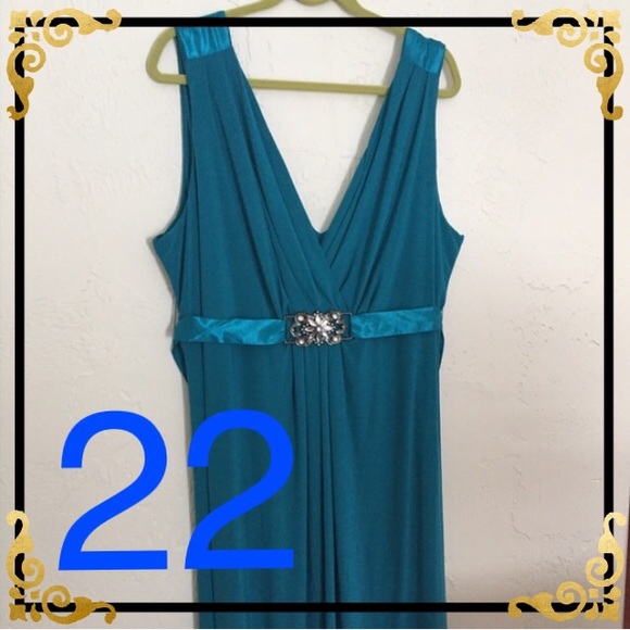 Teal Deep V Sleeveless Dress