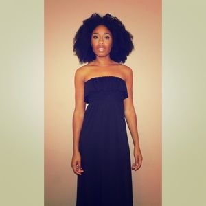 Long Black Tube Dress with Ruffles