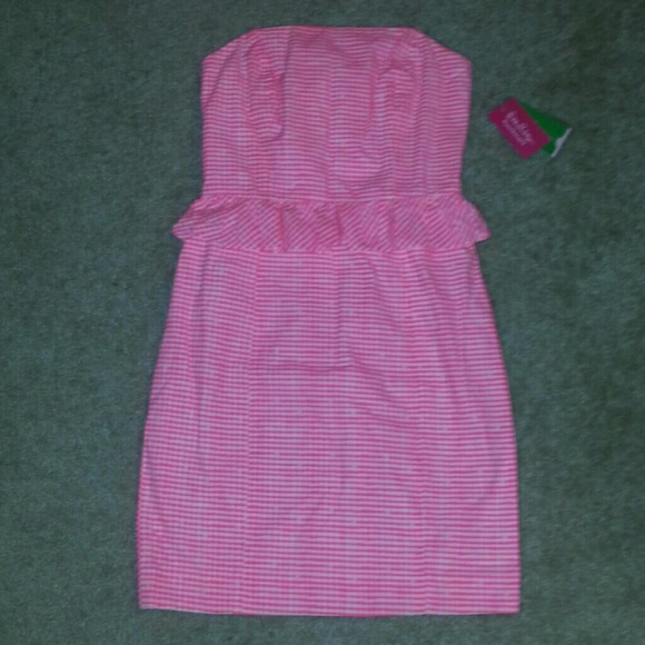 Lilly pulitzer pink gingham ruffle peplum dress