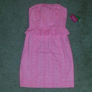 Lilly pulitzer pink gingham ruffle peplum dress