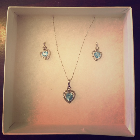 Aquamarine & Silver Necklace and Earring Set