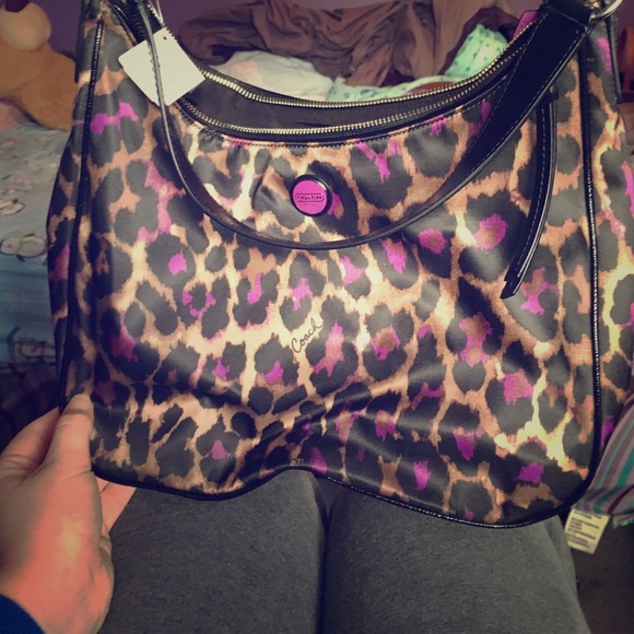 Purple cheetah print brand new coach purse