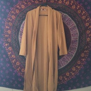 Long Mustard Orange Open Cardigan with Slits