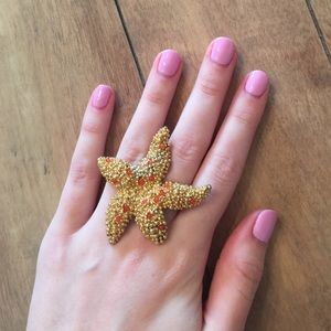 BCBG Gold & Coral Starfish Ring