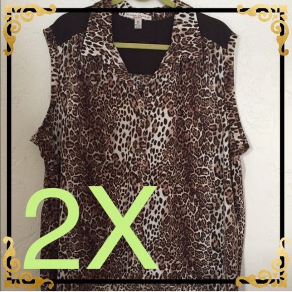 Leopard Print Sleeveless Button Down Top