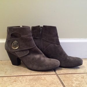 Gray Suede Vaneli Heeled Booties with Button