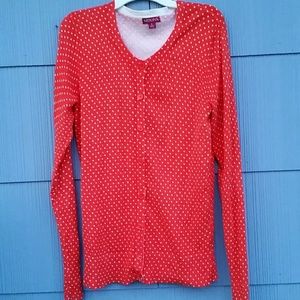 Orange with white polka dot cardigan
