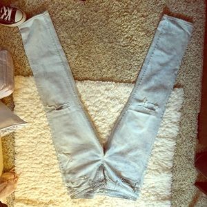 Acid wash denim stretch jeans