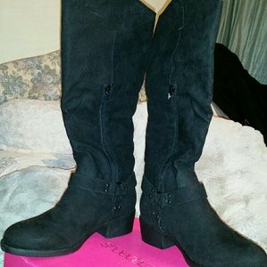 Leecea Black Faux Suede Boots