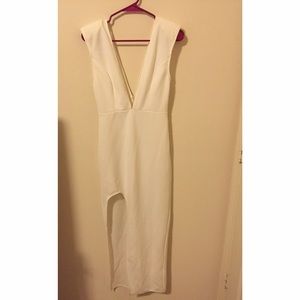 White deep plunge maxi dress