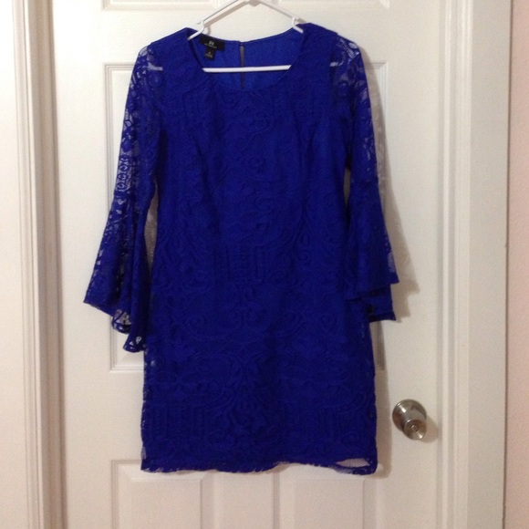 Royal blue lace dress.
