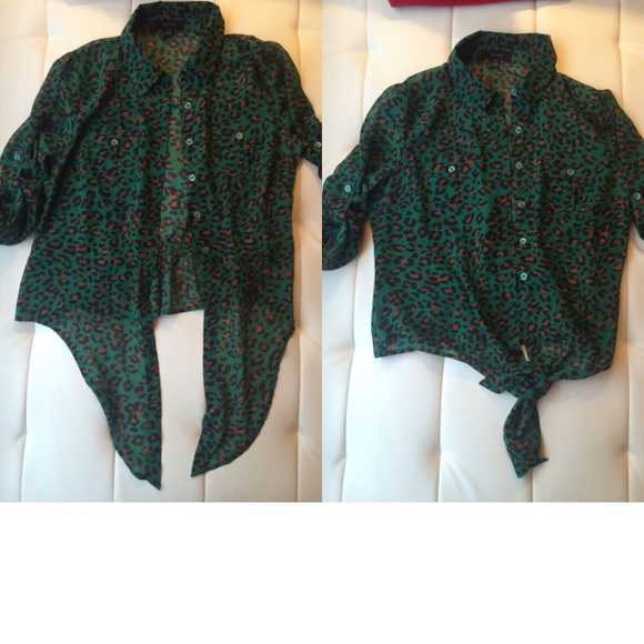 Green and brown button up shirt