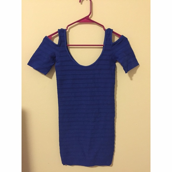 Royal blue bodycon dress with cut out shoulders