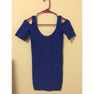 Royal blue bodycon dress with cut out shoulders