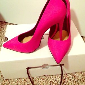 Pretty in pink suede style heels