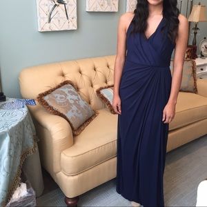 Marine blue halter bridesmaids dress.