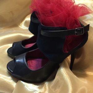 Black Leather / Velvet Heels