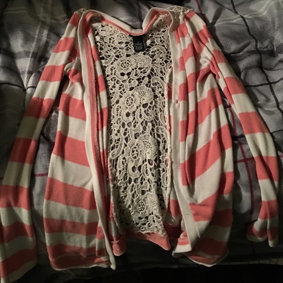 Coral and white cardigan