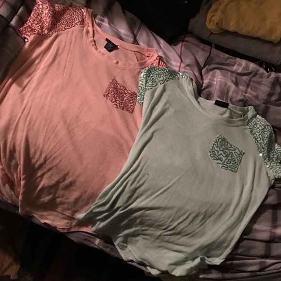 Coral and mint tees