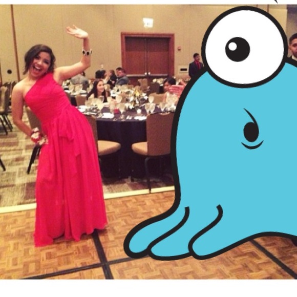 Red chiffon one shoulder dress