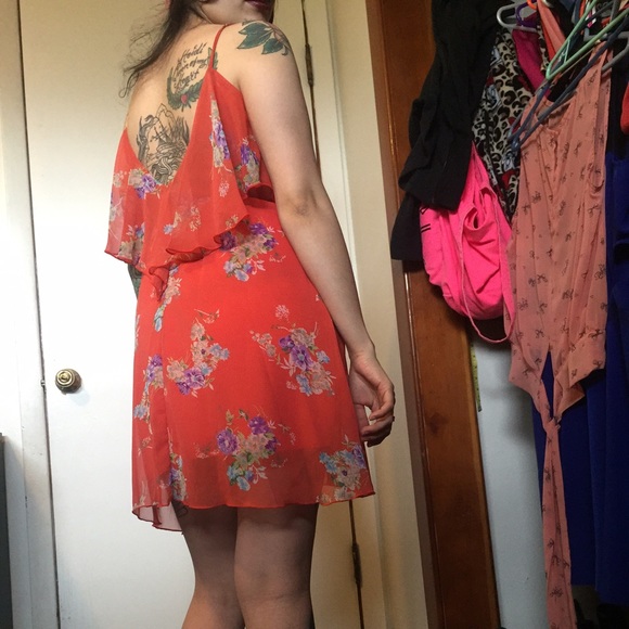 Orange floral cami dress summer flowy low back