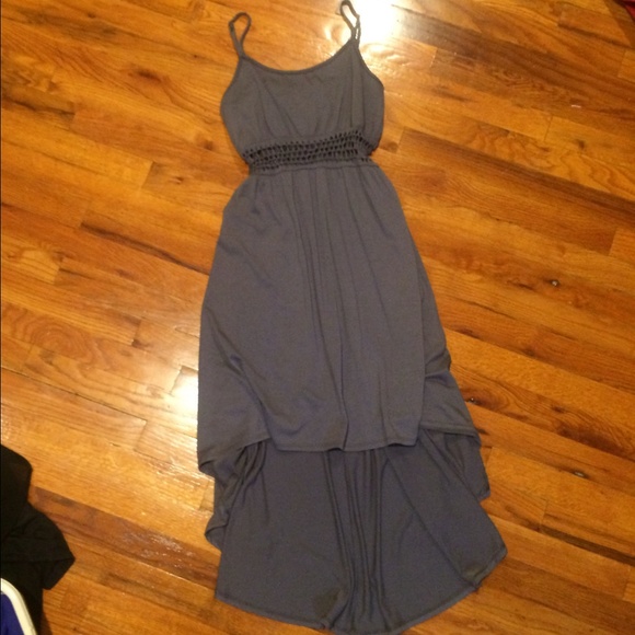 High - low gray dress with grid cutouts XS