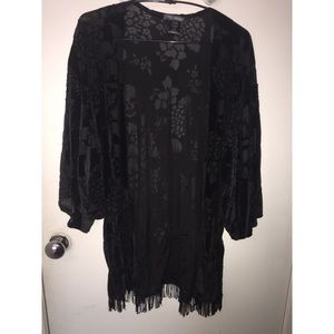 Midnight Hour Black Floral Skull Fringe Kimono