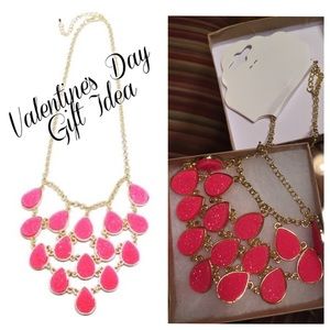 Druzy Natural Stone Pink Teardrop Necklace
