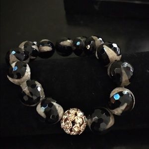 Black Agate bracelet faceted