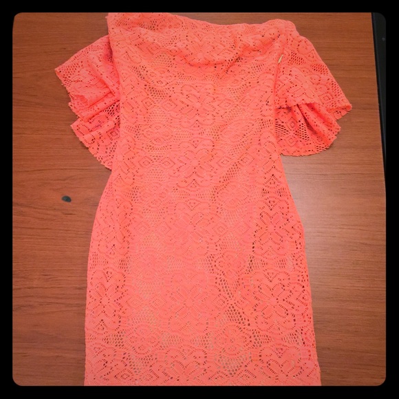 Strapless peach dress from dress the population