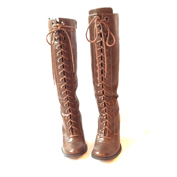 Sassy below the knee brown lace up boots.