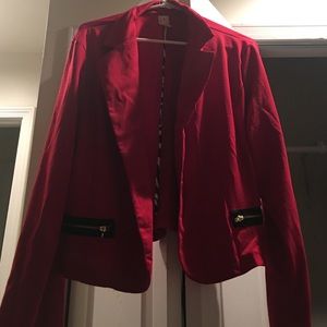 Red blazer with zebra print inseams