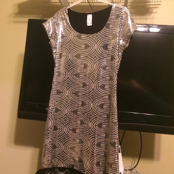 Gray & black patterned glitter mini dress (small)