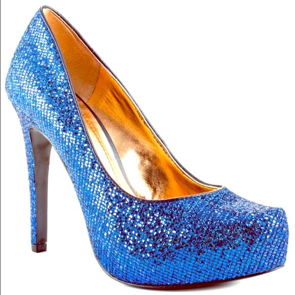 Blue sparkly platform heel