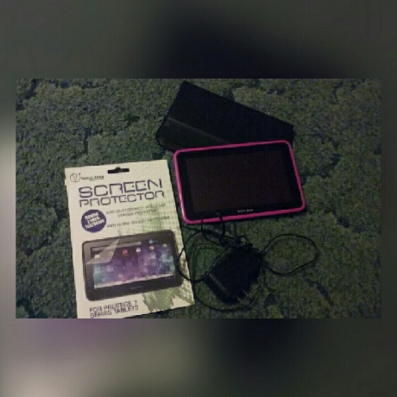 Pink tablet with case, charger & screen protector