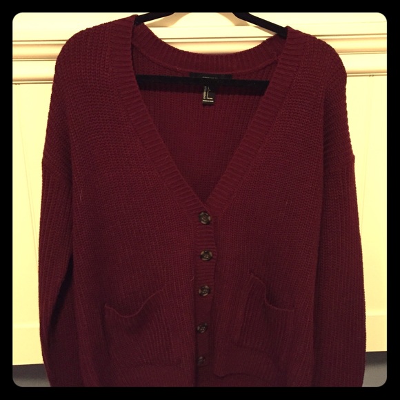 Forever 21 Oversized Burgundy Cardigan