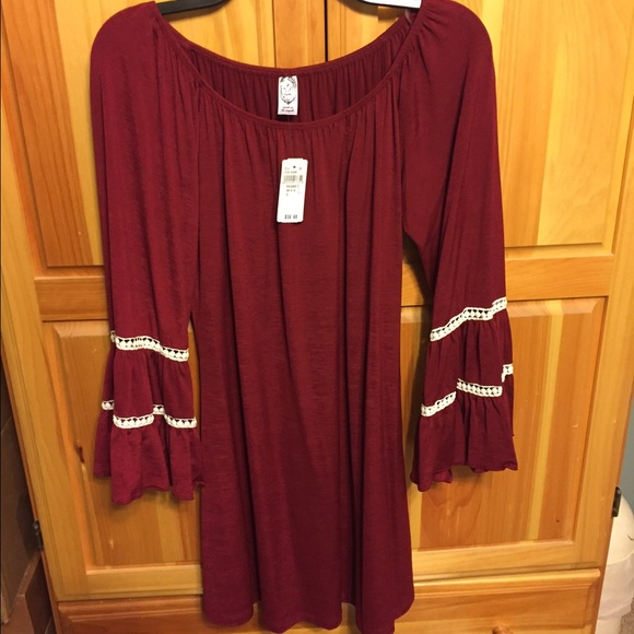 Burgundy Bell Sleeve Dress
