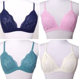 3 bralettes ivory, light blue, navy blue