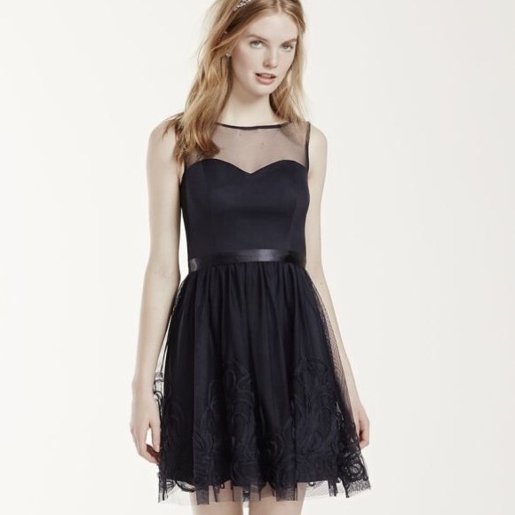 David's Bridal Sleeveless Illusion Neckline Dress