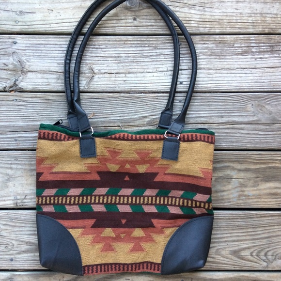 Handbags - Vegan Leather Aztec Kilim Ethnic Tote Bag